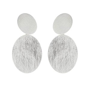 Brushed Silver Oval Disc Earrings