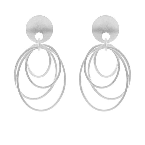 Silver 4 Ring Hoop Drop Earrings