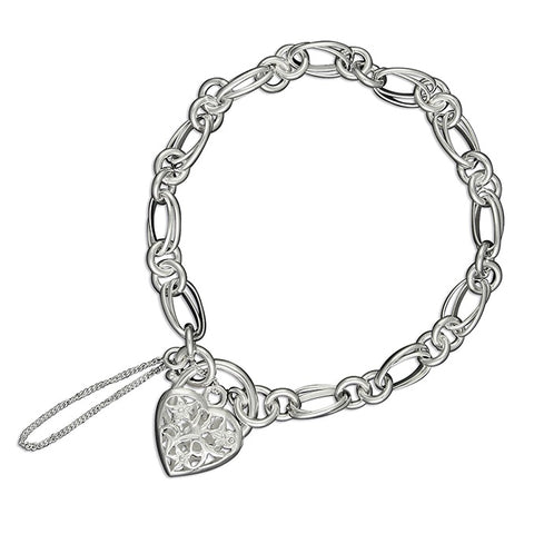 Silver Charm Bracelet With Heart Padlock