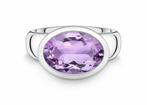 Silver & Oval Purple Amethyst Ring