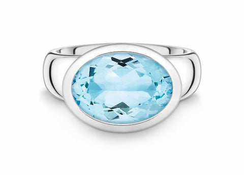 Silver &  Oval Blue Topaz Ring
