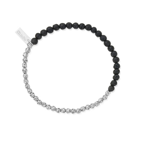 ChloBo Men's Silver/Black Lava Principal Bracelet