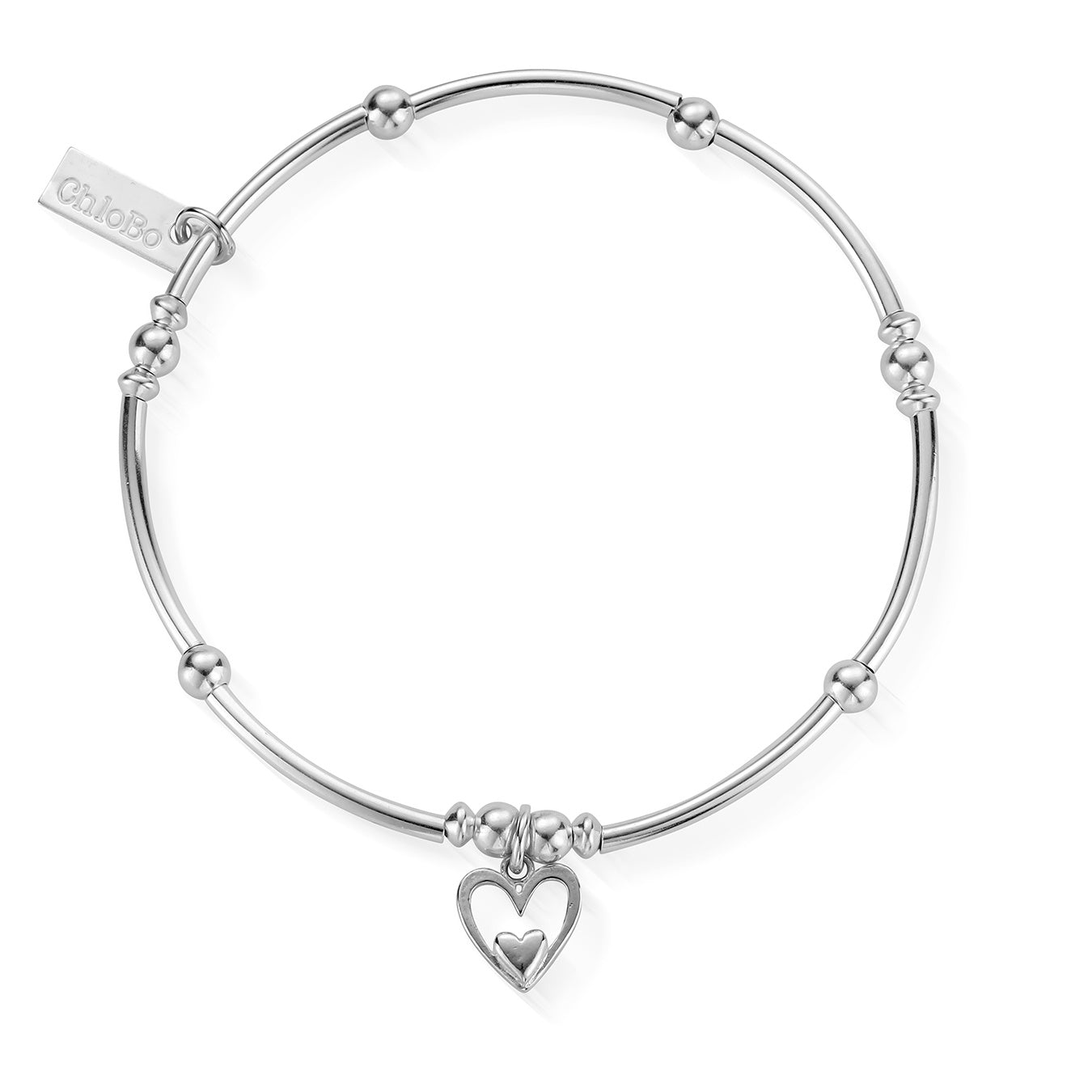 ChloBo Silver Mini Noodle Ball Heart In Heart Bracelet