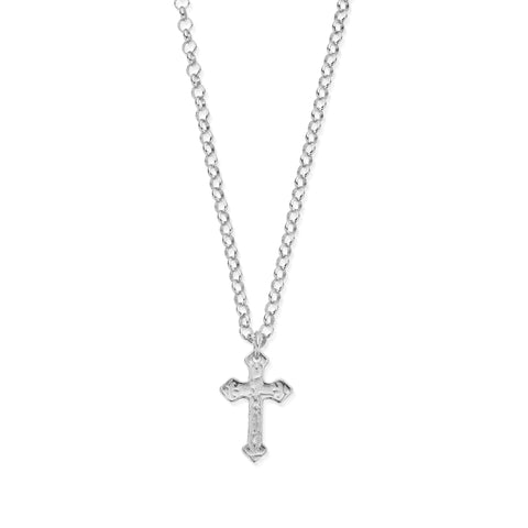 ChloBo Men's Silver Belcher Chain Embossed Cross Necklace