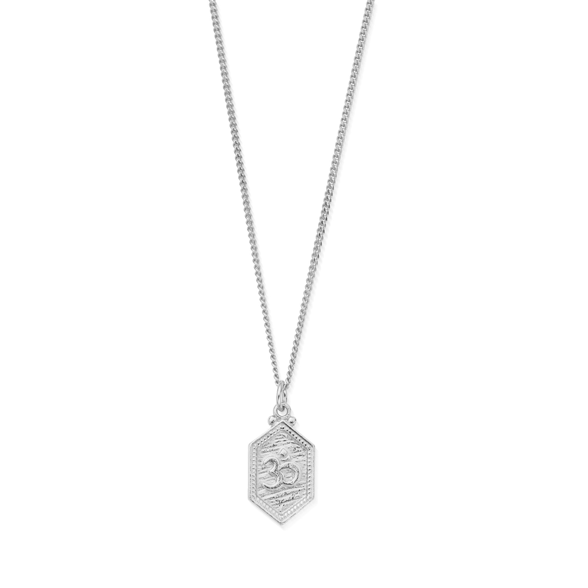 ChloBo Men's Silver Curb Chain Om Necklace