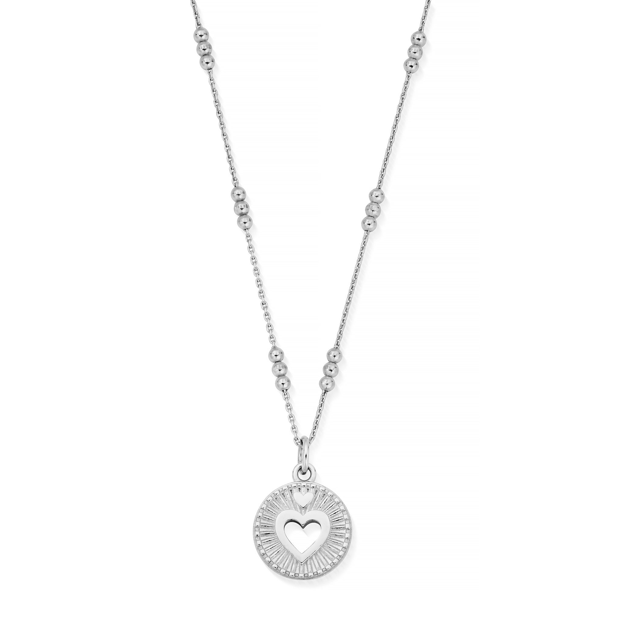 ChloBo Silver Triple Bobble Chain Guiding Heart Necklace