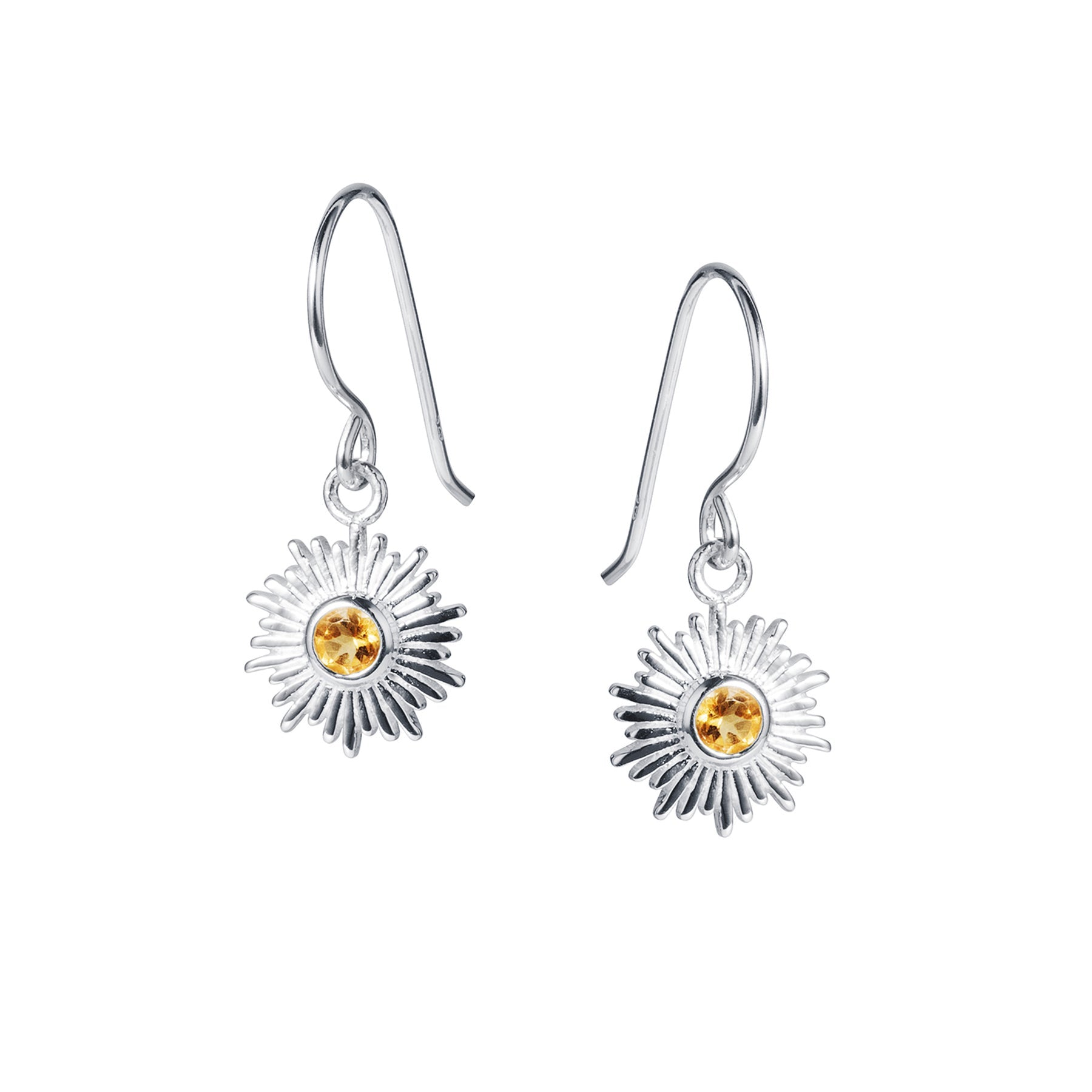 Silver Sun Drop Earrings with Citrine