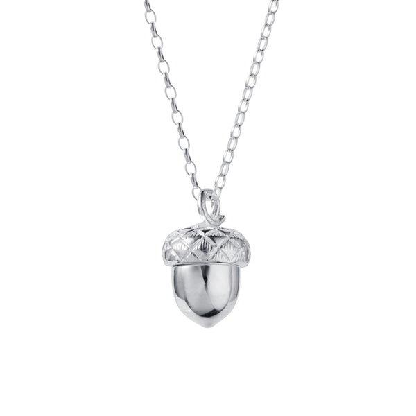 Silver Acorn Necklace with Gold Heart