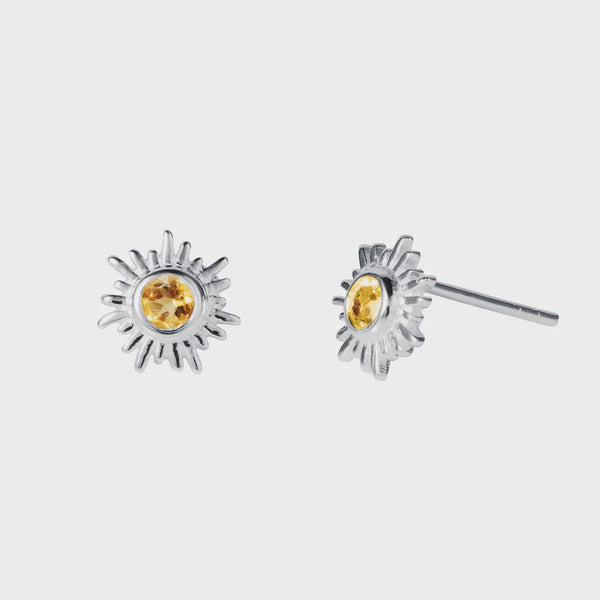 Christin Ranger Silver Sun Stud Earrings with Natural Citrine