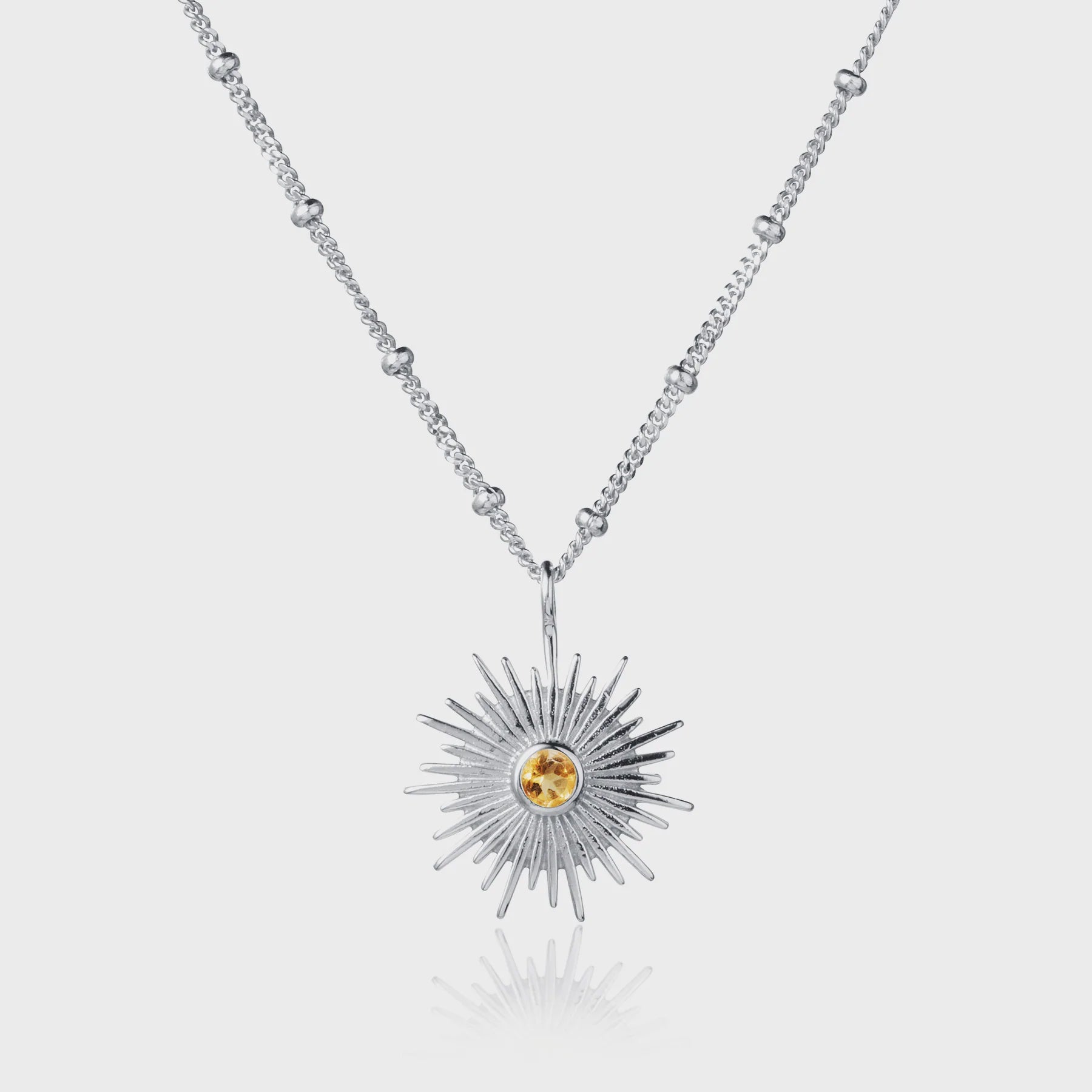 Silver Sun Necklace with Natural Citrine