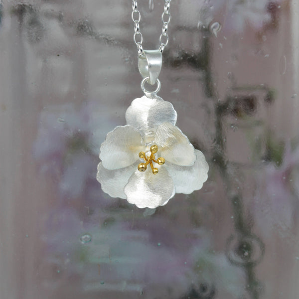 Silver Cherry Blossom Flower Necklace