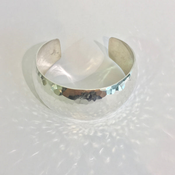 Silver 3.5cm Wide Hammered Domed Cuff - WB27S