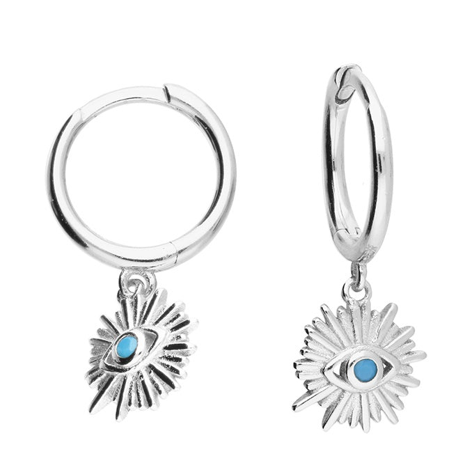 Silver & Turquoise Huggie Charm Earrings