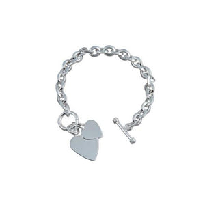Sterling Silver Slim Double Heart Charm Bracelet