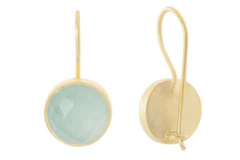 Gold Aqua Chalcedony Drop Earrings
