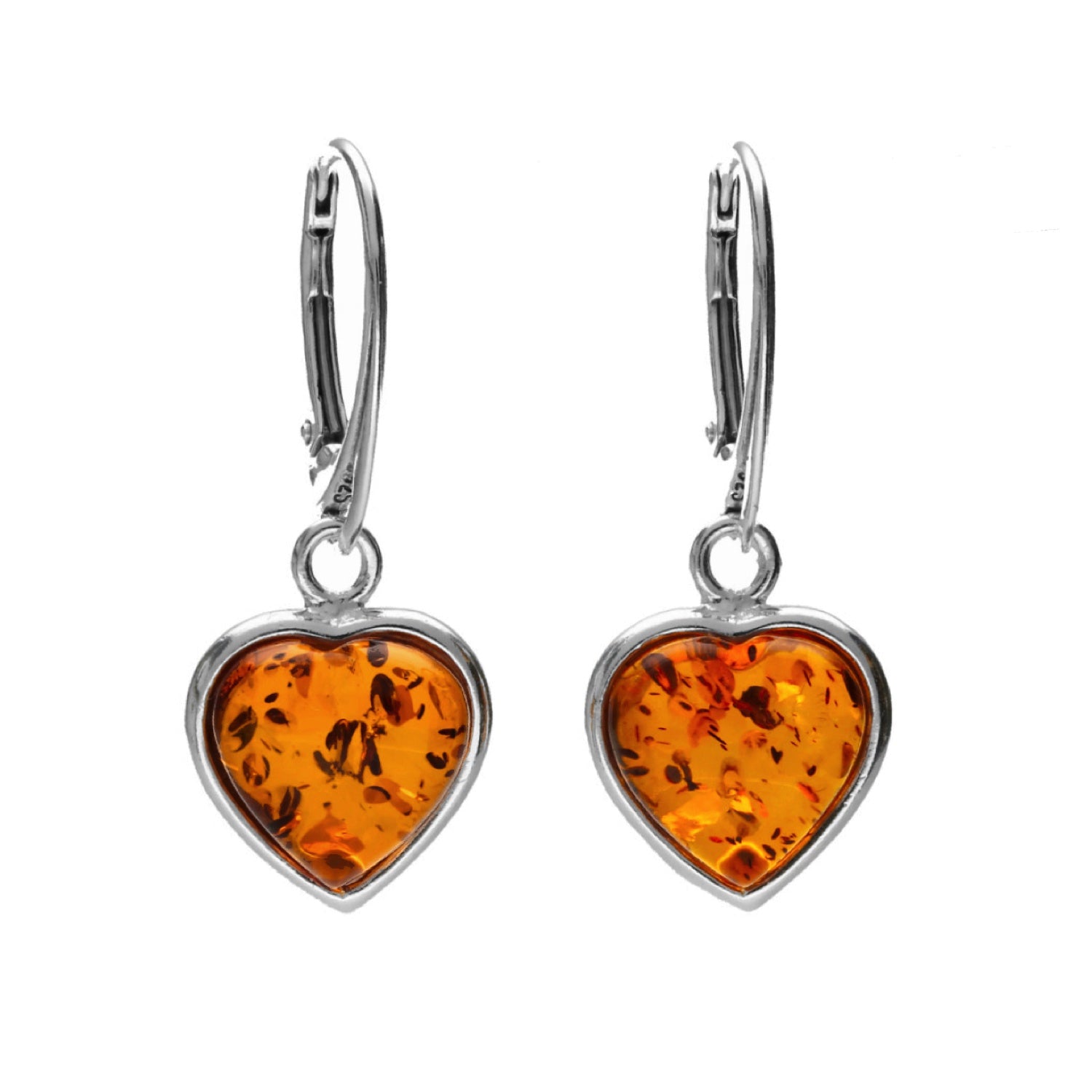 Amber & Silver Heart Drop Earrings