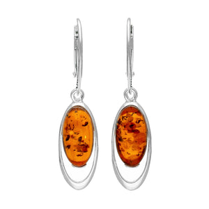 Amber & Silver Oval Drop Earrings