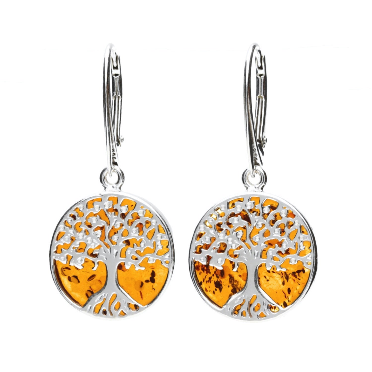 Amber & Silver Small Tree Earrings