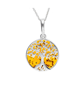 Amber & Silver Tree Necklace - Small