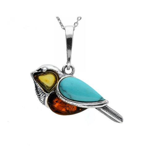 Turquoise & Silver Bird Necklace - Small