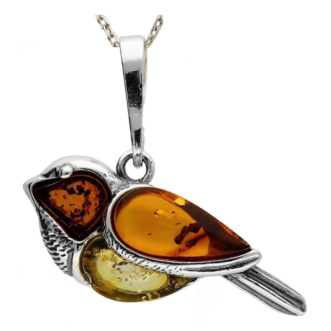 Amber & Silver Bird Necklace - Small