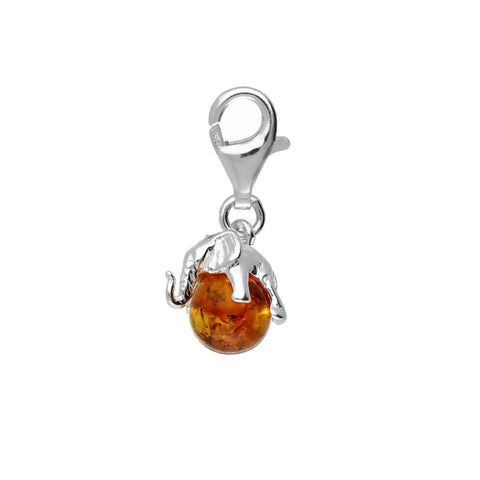 Amber & Silver Elephant Charm Necklace