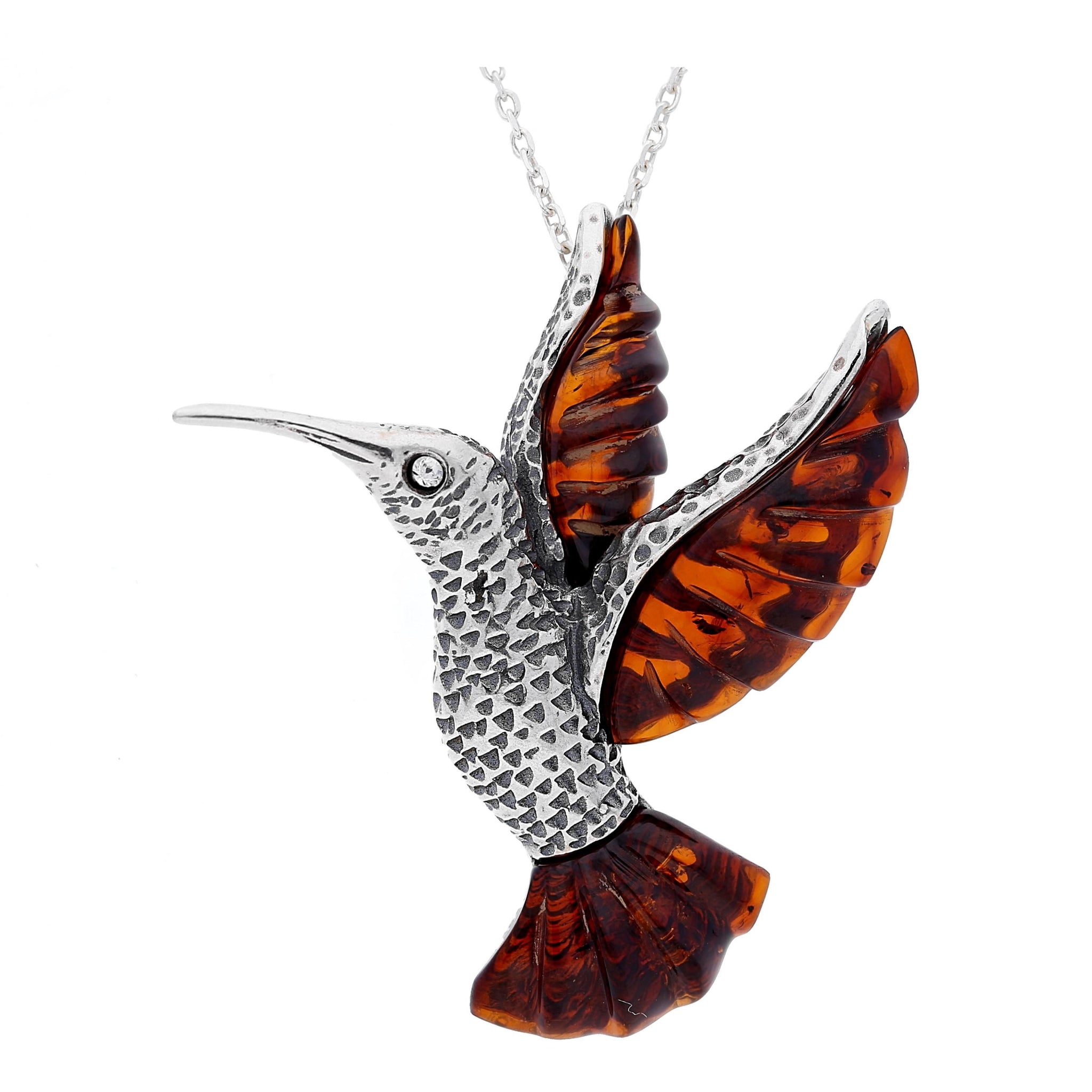 Amber & Silver Hummingbird Necklace