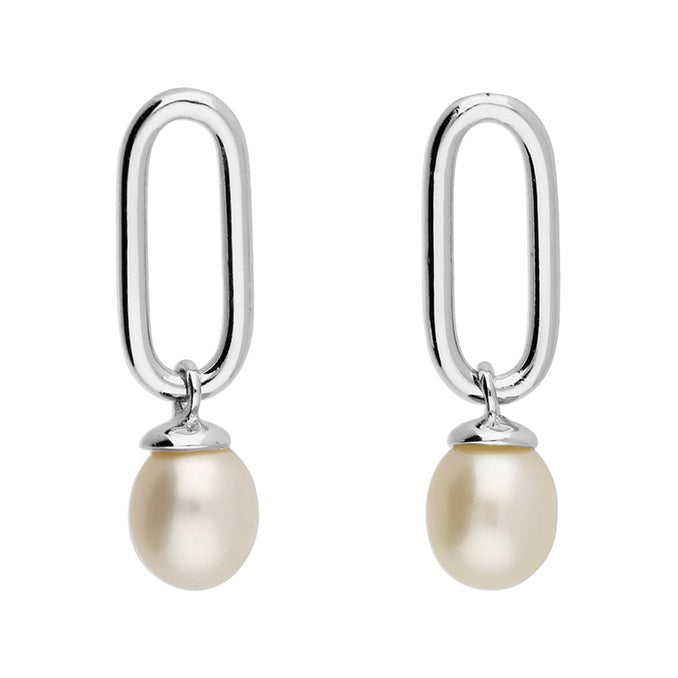 Sterling Silver oval outline Freshwater Pearl Studs