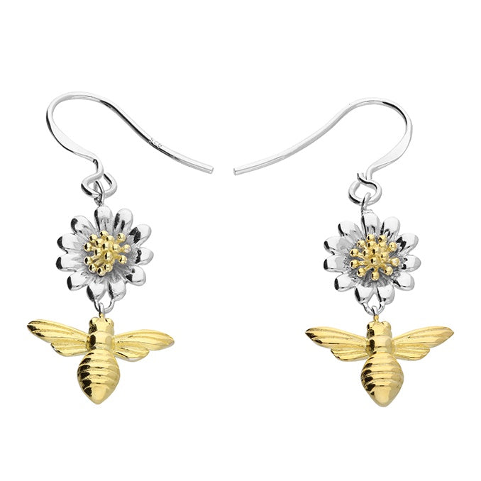 18ct Gold plated daisy Bee Drop Earrings