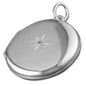 Sterling Silver Star Set CZ Round Locket Necklace