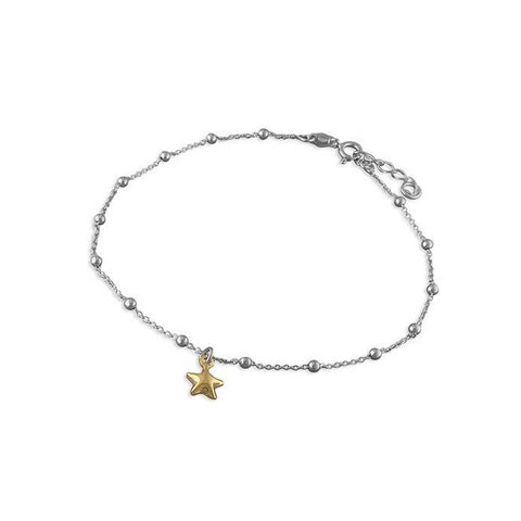 Sterling Silver & 18ct Gold Plated Puffed Star Anklet