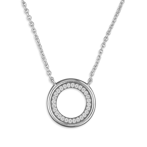 Sterling Silver Plain CZ Circle Chain Necklace