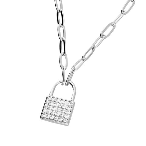 Sterling Silver Sparkle Padlock Necklace