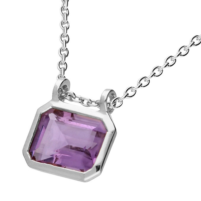 Sterling Silver Amethyst rectangle Necklace