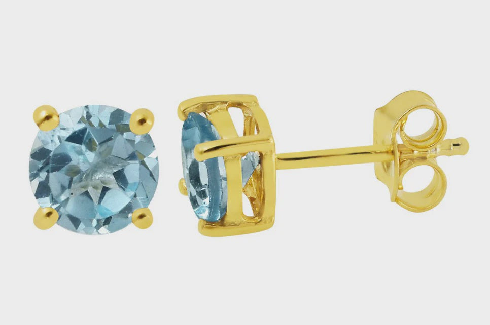Blue Topaz Gemstone Stud Earrings