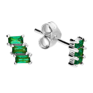 Silver Emerald Coloured CZ Trio Stud Earrings