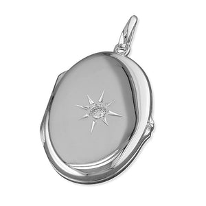 Sterling Silver Oval Locket with CZ Star