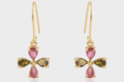 Pomegranate Clover Tourmaline Gemstone Earrings