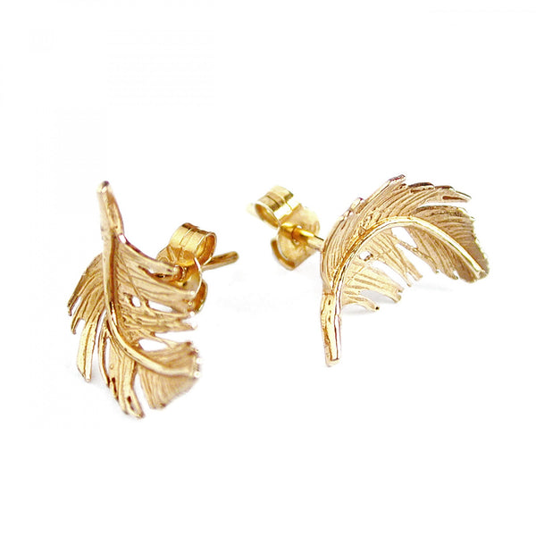 Gold Feather Stud Earrings