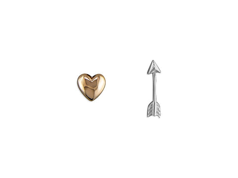 Sterling Silver & 18ct Rose Gold Heart and Silver Arrow Studs