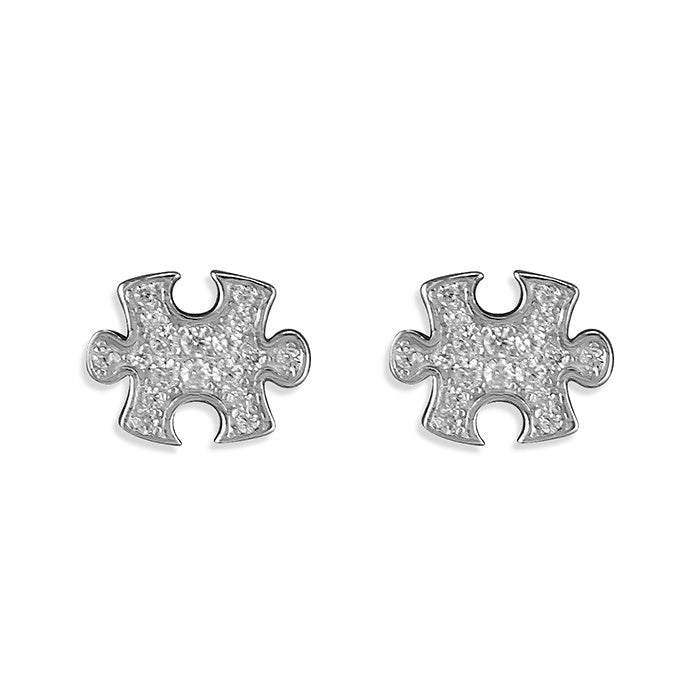 Sterling Silver Diamante Jigsaw Piece Studs