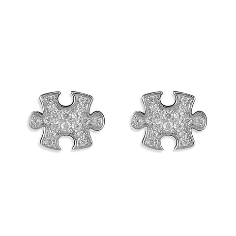 Sterling Silver Diamante Jigsaw Piece Studs