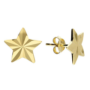 18ct Gold plated diamond cut star studs