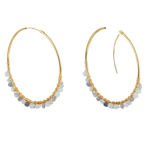 Gold Blue Topaz & Iolite Hoop Gemstone Earrings