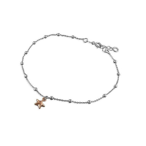 18ct Rose Gold Puffed Star Anklet