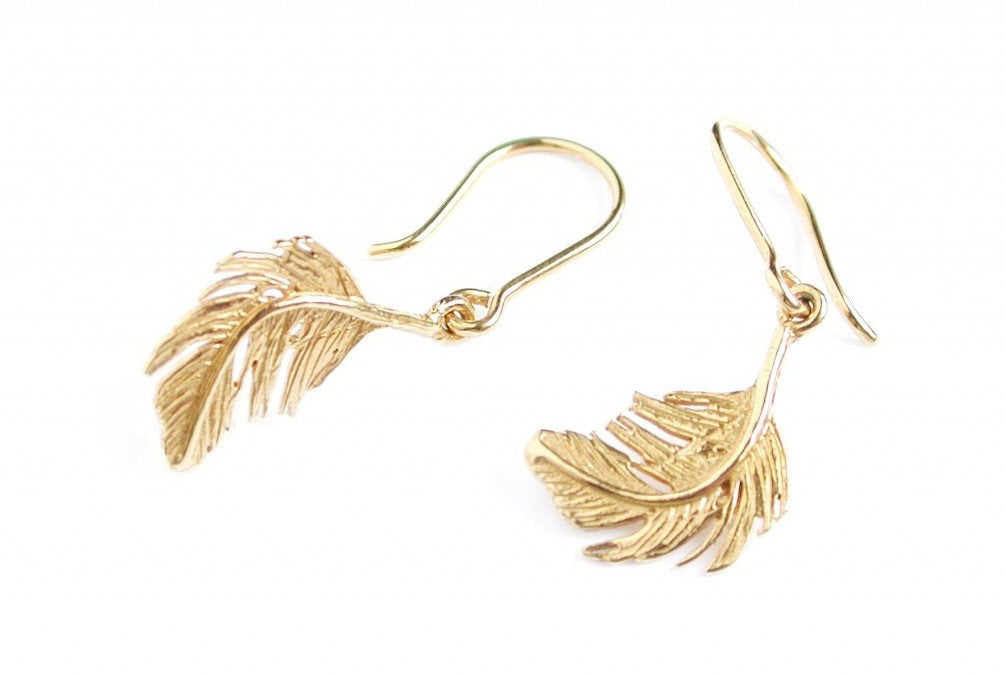 Alex Monroe Little Gold Feather Hook Earrings - TFE2/GP