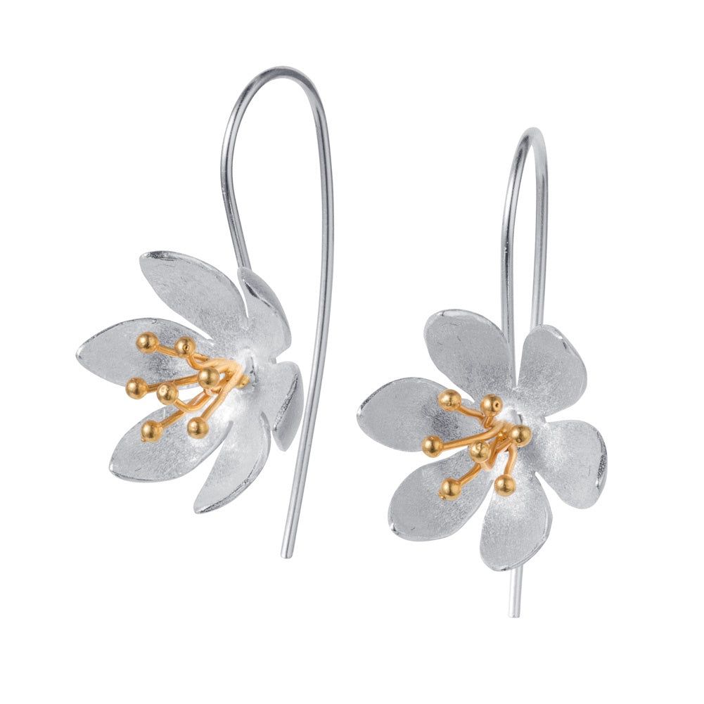 Silver Water Lily Hook Earrings