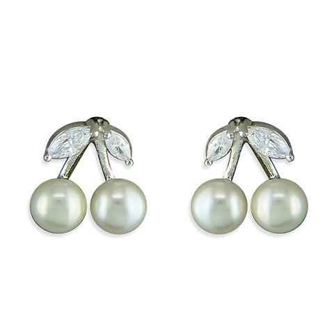 Sterling Silver Pearl Cherry Studs