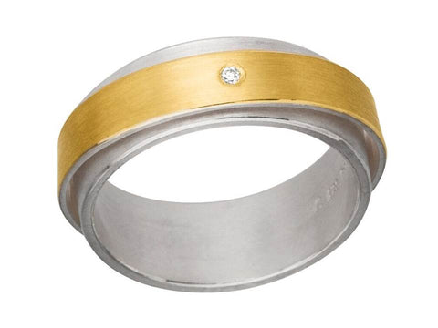 Silver & Gold Layered Ring with 0.012ct Diamond