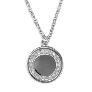 Sterling Silver CZ Edge Silver Disc Necklace